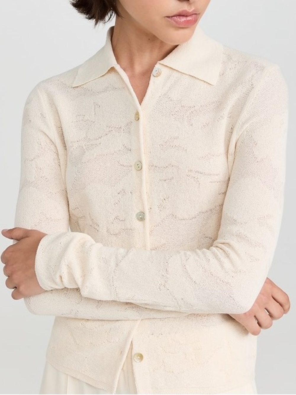 Vince Cream Textured Knit Cardigan M Quiet Luxury Coastal Minimalist